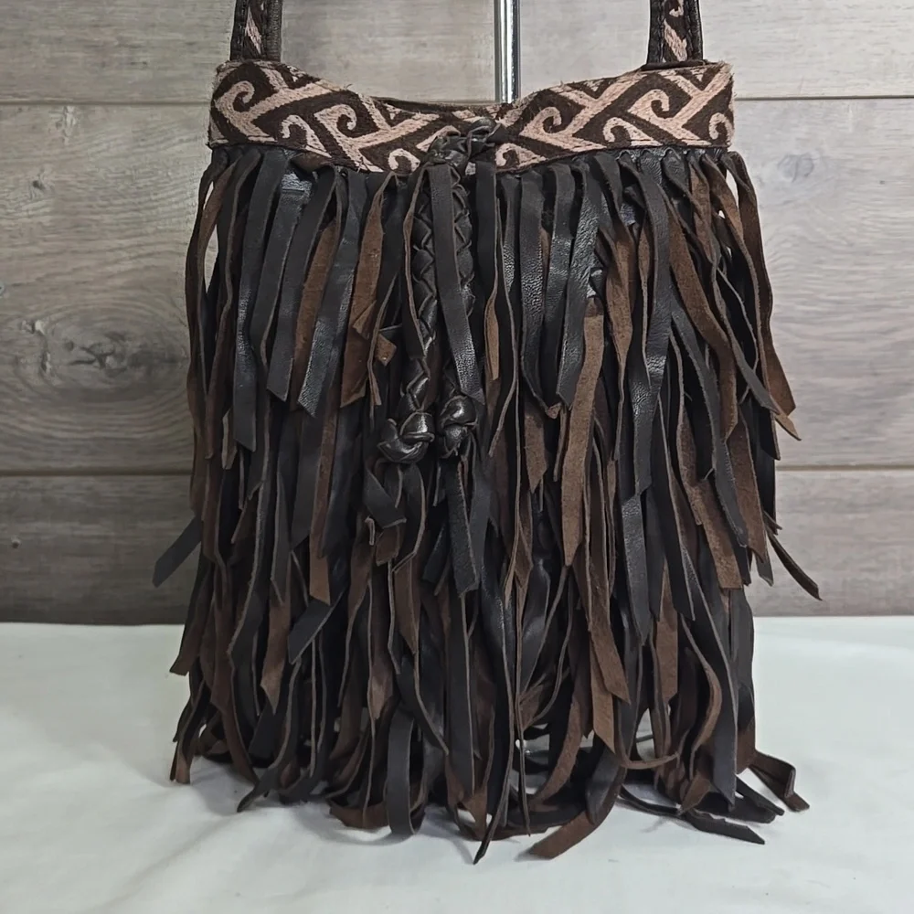 Lucky Brand Fringe Brown Leather Crossbody Shoulder Bag